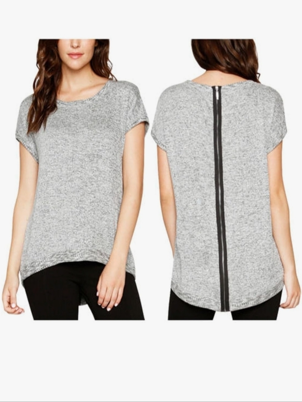 Matty M Ladies Gray Short-Sleeved Sweater with Zippered Back - Size XXL
